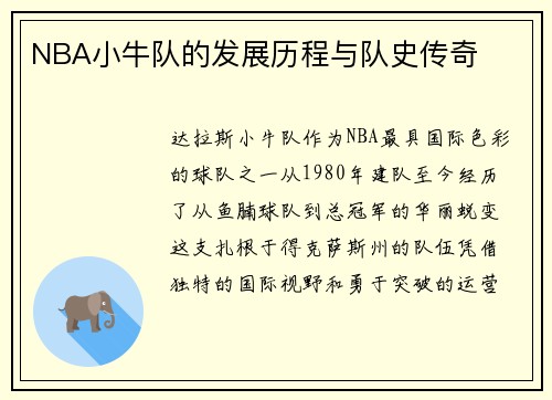 NBA小牛队的发展历程与队史传奇
