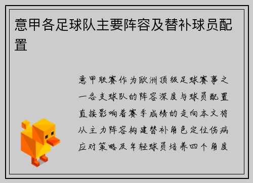 意甲各足球队主要阵容及替补球员配置