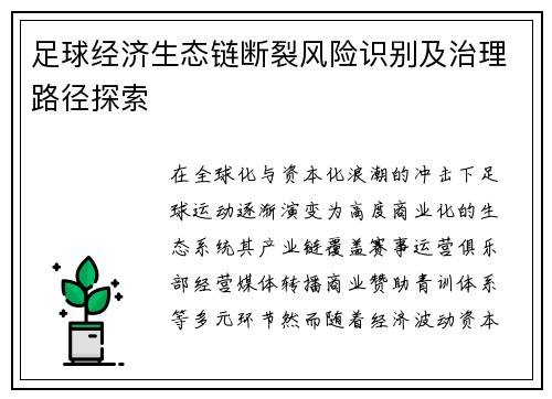 足球经济生态链断裂风险识别及治理路径探索